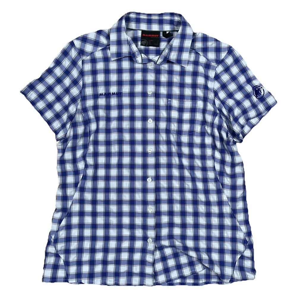 Mammut Plaid Purple Check Short Sleeve Button Down Large Shirt Polyamid Outdoors